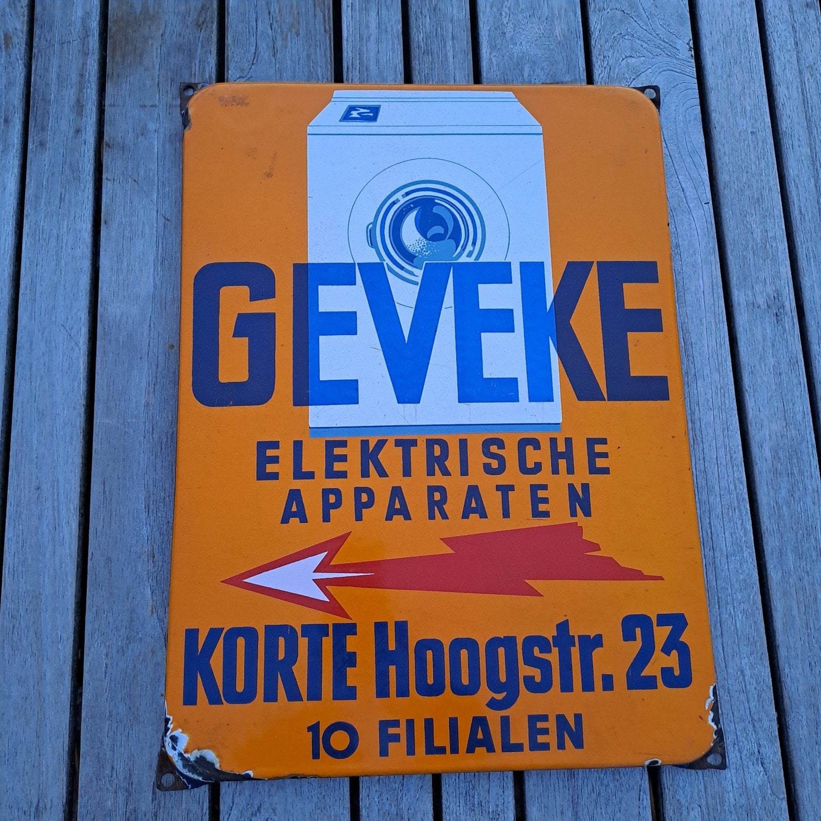 Emaille reclamebord Geveke 45x33cm, Ophalen of Verzenden, Reclamebord