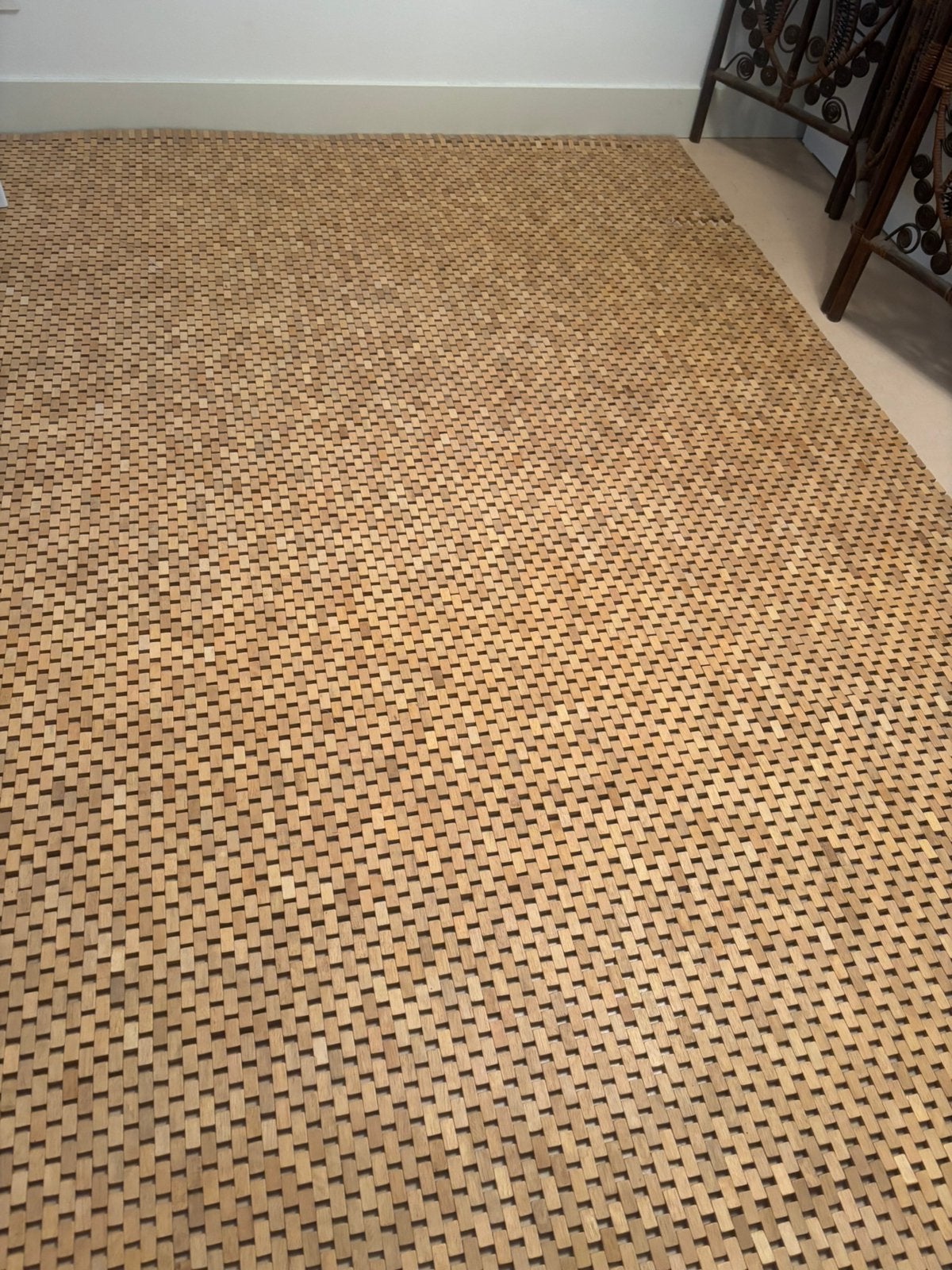 Design vloerkleed van stukjes hout 2.14x3.05 design, Ophalen, Zo goed als nieuw, Rechthoekig