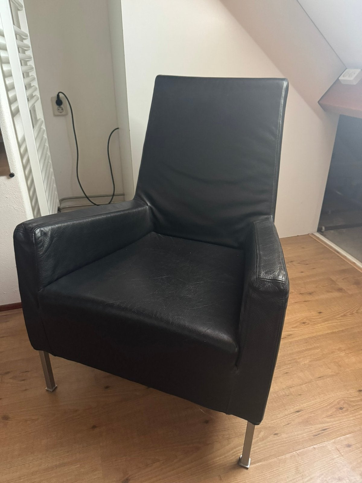 Leren stoel, Huis en Inrichting, Fauteuils, Ophalen, Gebruikt, 75 tot 100 cm, 50 tot 75 cm