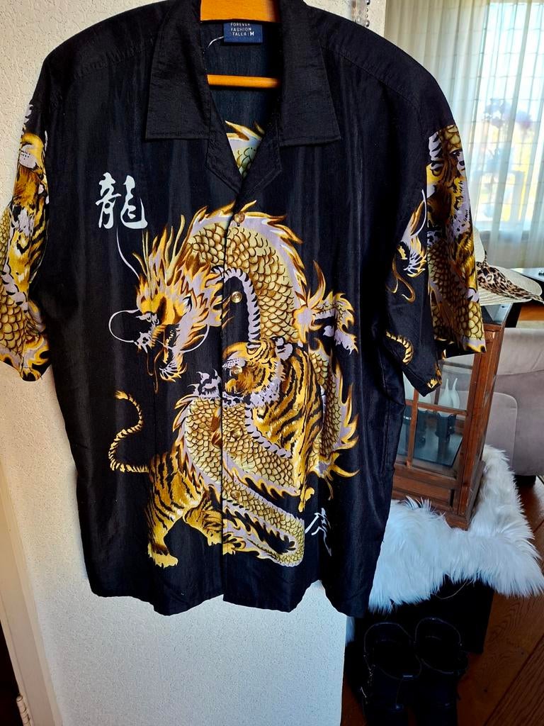 Overhemd draak/tijgerprint M  vintage t.e.a.b, Kleding | Heren, Ophalen of Verzenden, Gedragen, Overige kleuren, Halswijdte 39/40 (M)