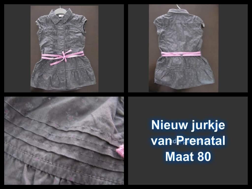 Mooi nieuw antraciet/roze jurkje van de prenatal in maat 80, Kinderen en Baby's, Babykleding | Maat 80, Meisje, Jurkje of Rokje