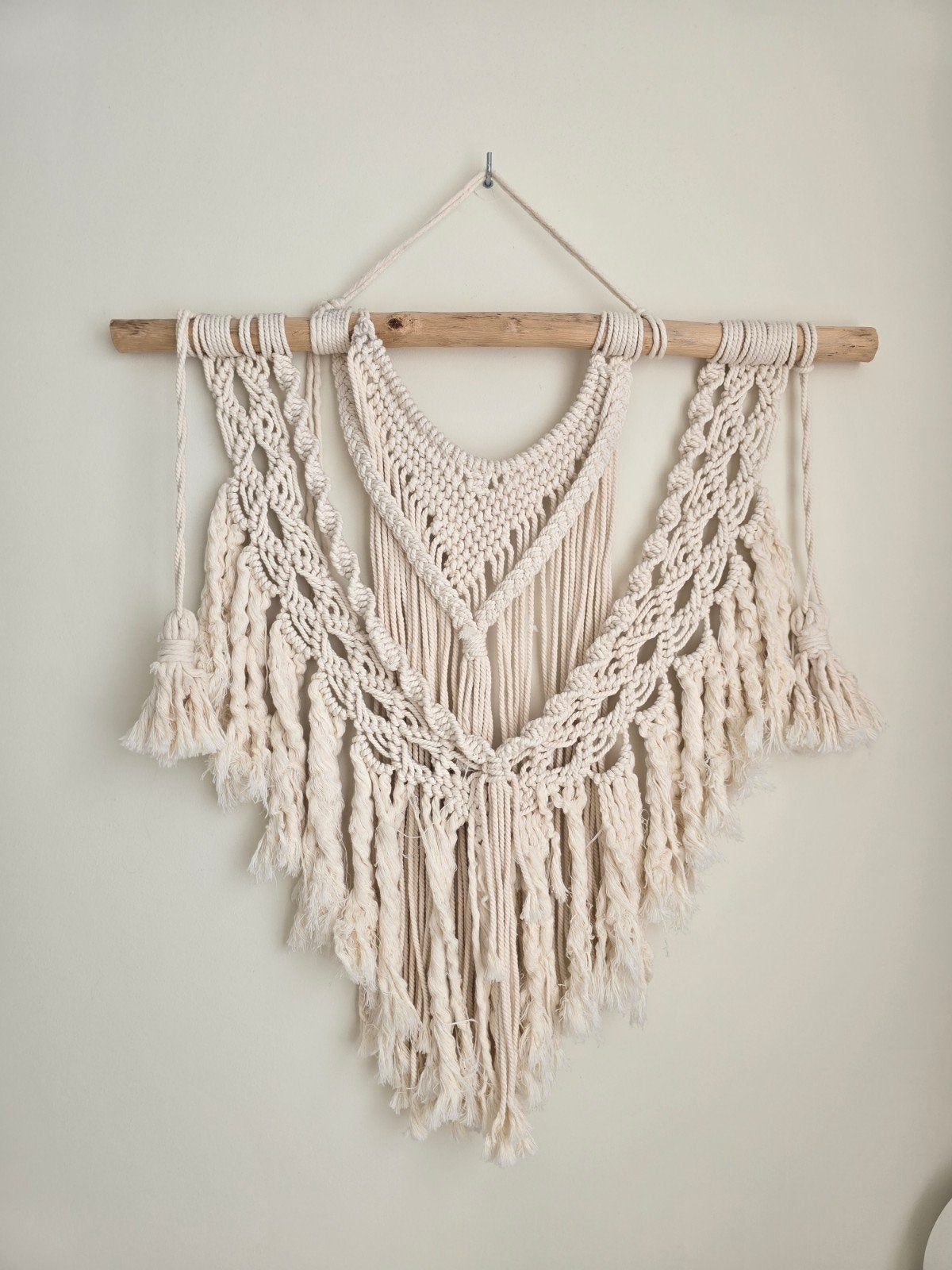 Handgemaakt Macramé Wandkleed - Boho Stijl, Beige, Boho, Ophalen of Verzenden, Zo goed als nieuw