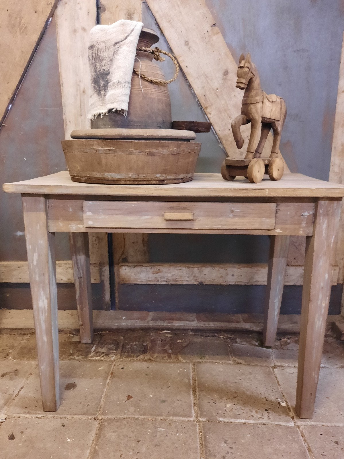 oude sidetable wandtafel bijzettafeltje bureau stoer sober, Ophalen, Gebruikt, 50 tot 100 cm, Grenenhout