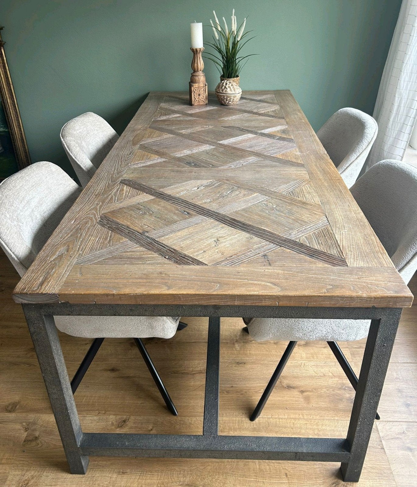 Robuuste Eettafel van drijfhout 2.22 meter!, Ophalen, 200 cm of meer, 50 tot 100 cm, Vijf personen of meer