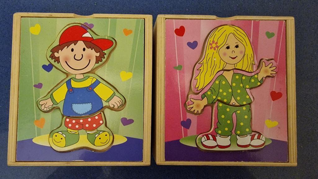 Houten aankleedpuzzel meisje / jongen, Kinderen en Baby's, Speelgoed | Houten speelgoed, Gebruikt, Overige typen, Ophalen of Verzenden