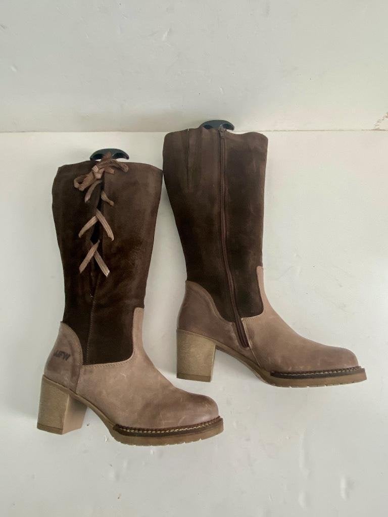 J477 JJFW maat 40 hoge leren laarzen leer bruin schoenen, Hoge laarzen, Bruin, JJFW, Ophalen of Verzenden