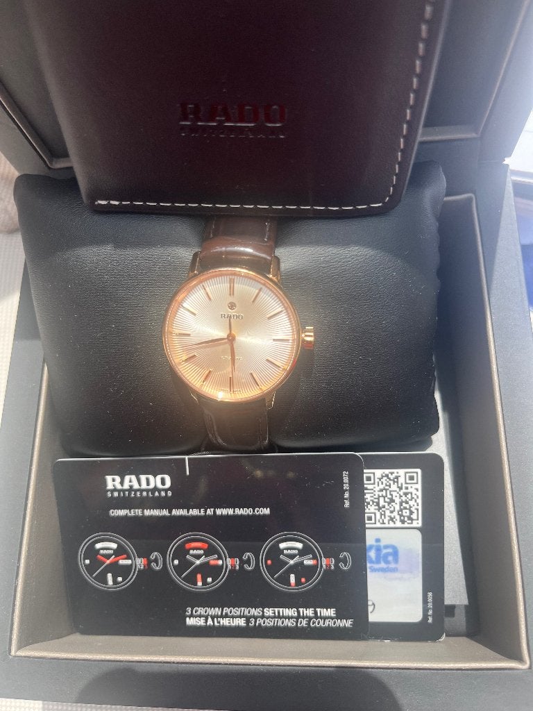 Rado Automatic horloge rose gold en bruin leren band, Overige merken, Leer, Staal, Polshorloge