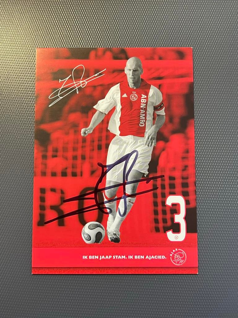 Jaap Stam gesigneerde ansichtkaart - Ajax, Verzamelen, Sportartikelen en Voetbal, Ophalen of Verzenden, Zo goed als nieuw, Ajax