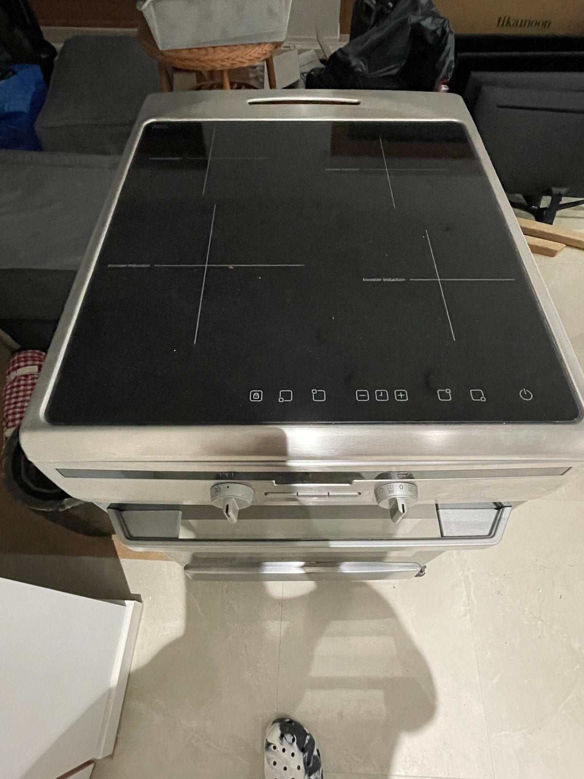 Inventum inductiefornuis — 4 zones + boost, 65L oven, Gebruikt, Grill, Inductie, Vrijstaand