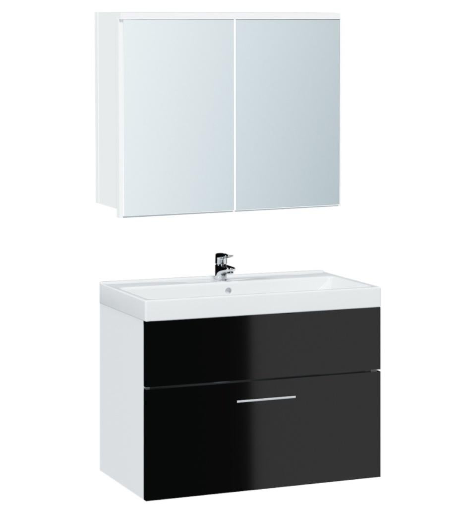VOORRAAD Compleet badkamermeubel 3-delig Wit/Hoogglans zwart, Huis en Inrichting, Badkamer | Badtextiel en Accessoires, Nieuw