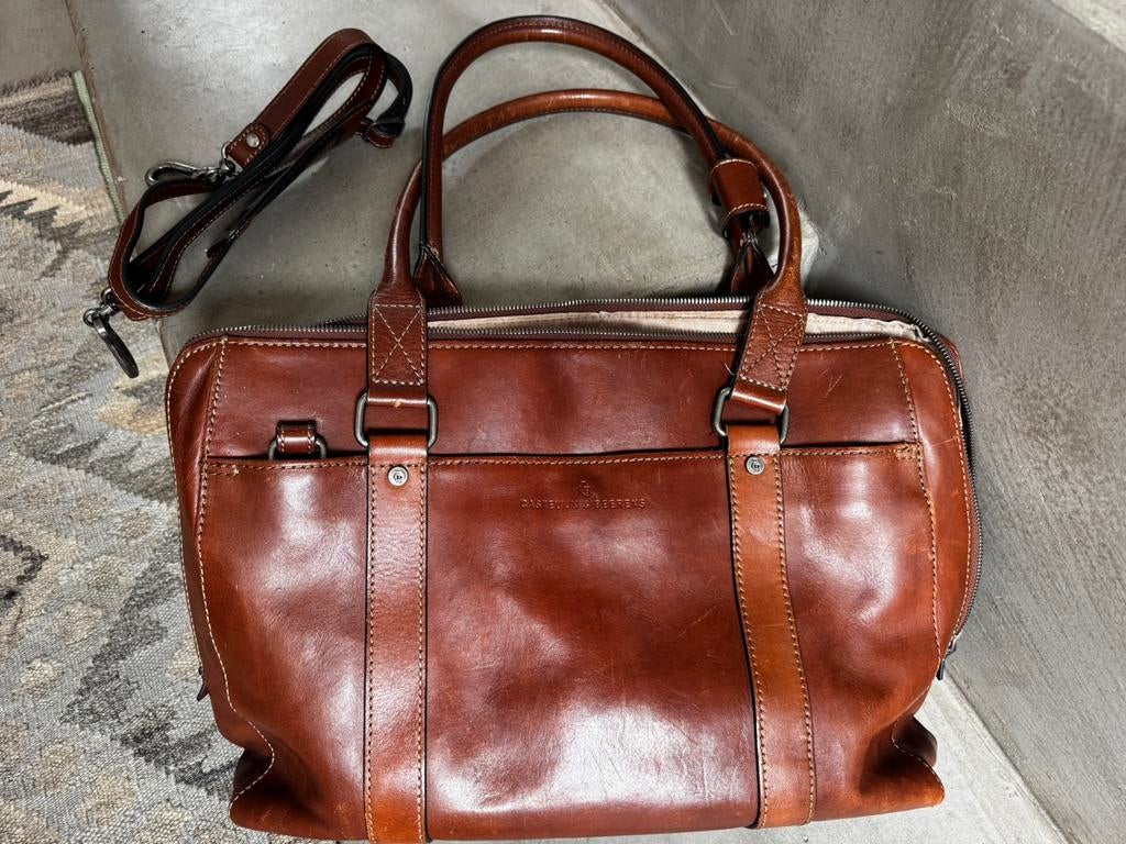 Leren laptoptas Castelijn & Beerens Cognac Dames, Gevoerd laptopvak, 15 inch, Aktetas, Ophalen of Verzenden