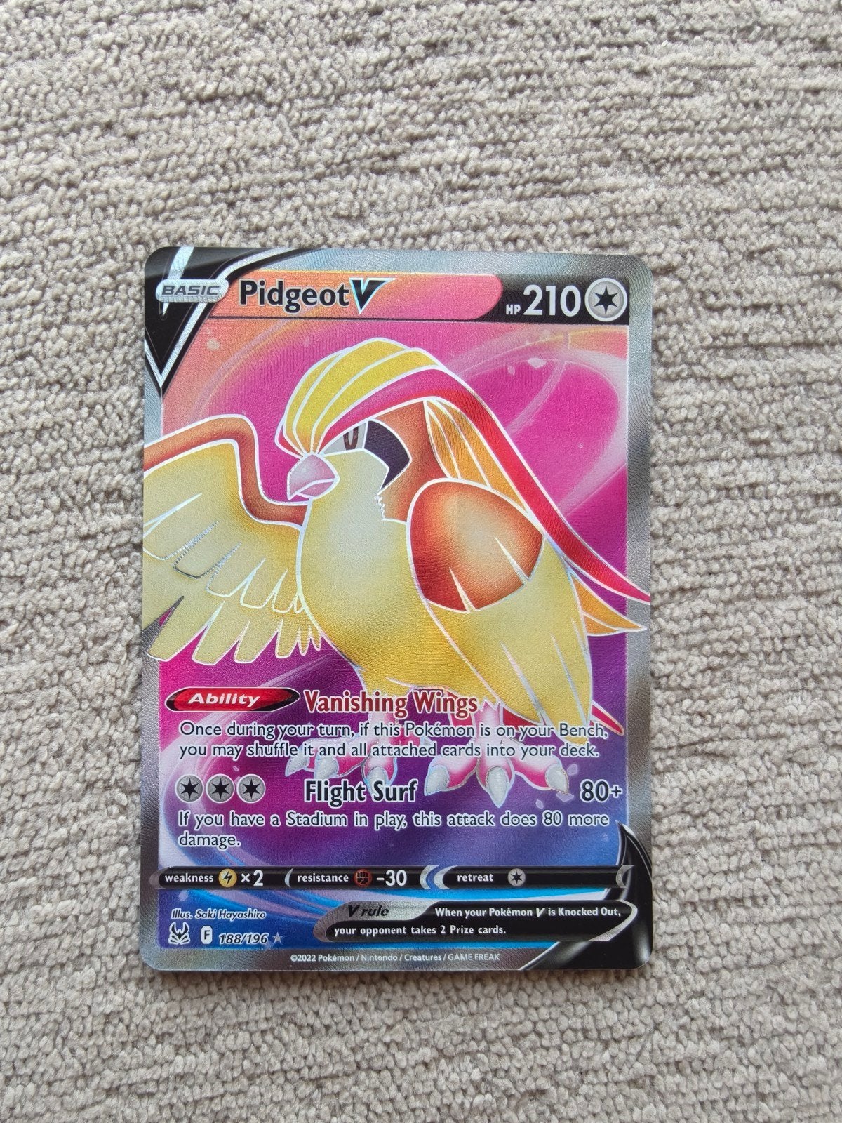 Pidgeot V Pokemon kaart, Ophalen of Verzenden, Zo goed als nieuw, Losse kaart, Foil