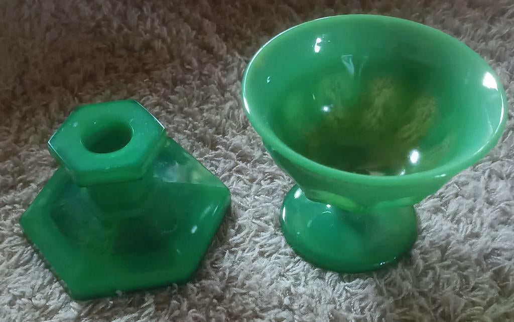 Davidson jade green kandelaar en coupe, Ophalen of Verzenden
