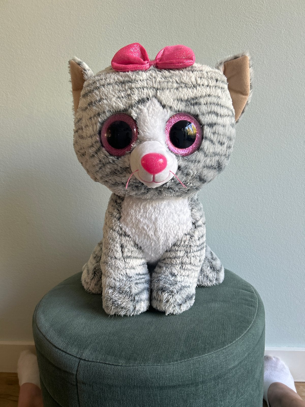 Ty Beanie Boo Kiki de Kat - Grote knuffel met roze strik, Ophalen, Grijs, Ty, Met label