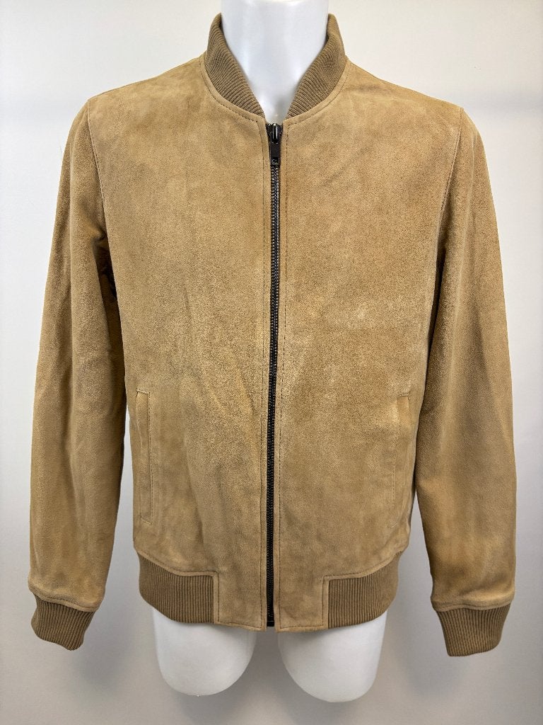 PURE WHITE Bruin suede leer HEREN bomber jas  Maat M, Bruin, Maat 48/50 (M), Ophalen of Verzenden, Zo goed als nieuw