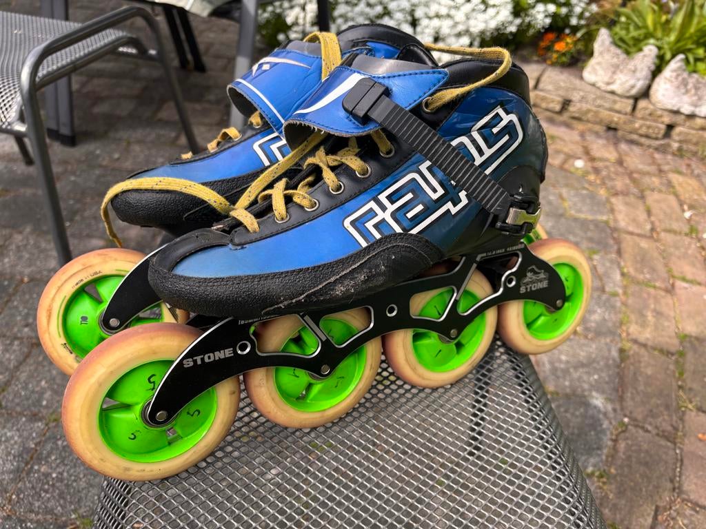 Raps Inline Skates - Blauw/Zwart met Groene Wielen mt 43, Ophalen of Verzenden, Gebruikt, Inline skates 4 wielen, Overige merken
