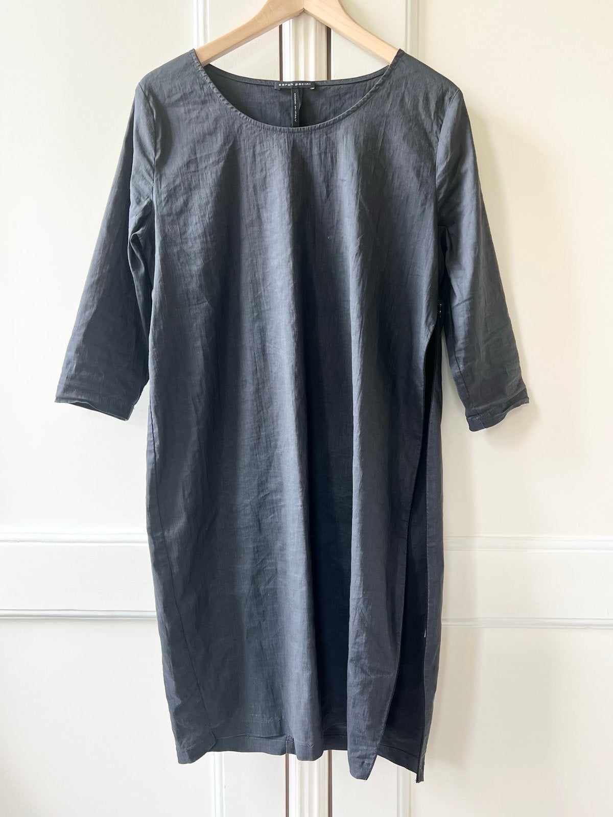 Sarah Pacini Linnen Jurk - Donkergrijs/Zwart, Maat 3 (40/42), P, P, Ophalen of Verzenden, Zo goed als nieuw