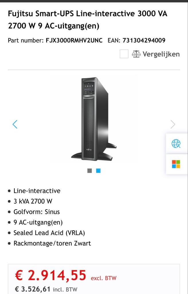 Fujitsu Smart-UPS Line-interactive 3000 VA, Ophalen, Gebruikt