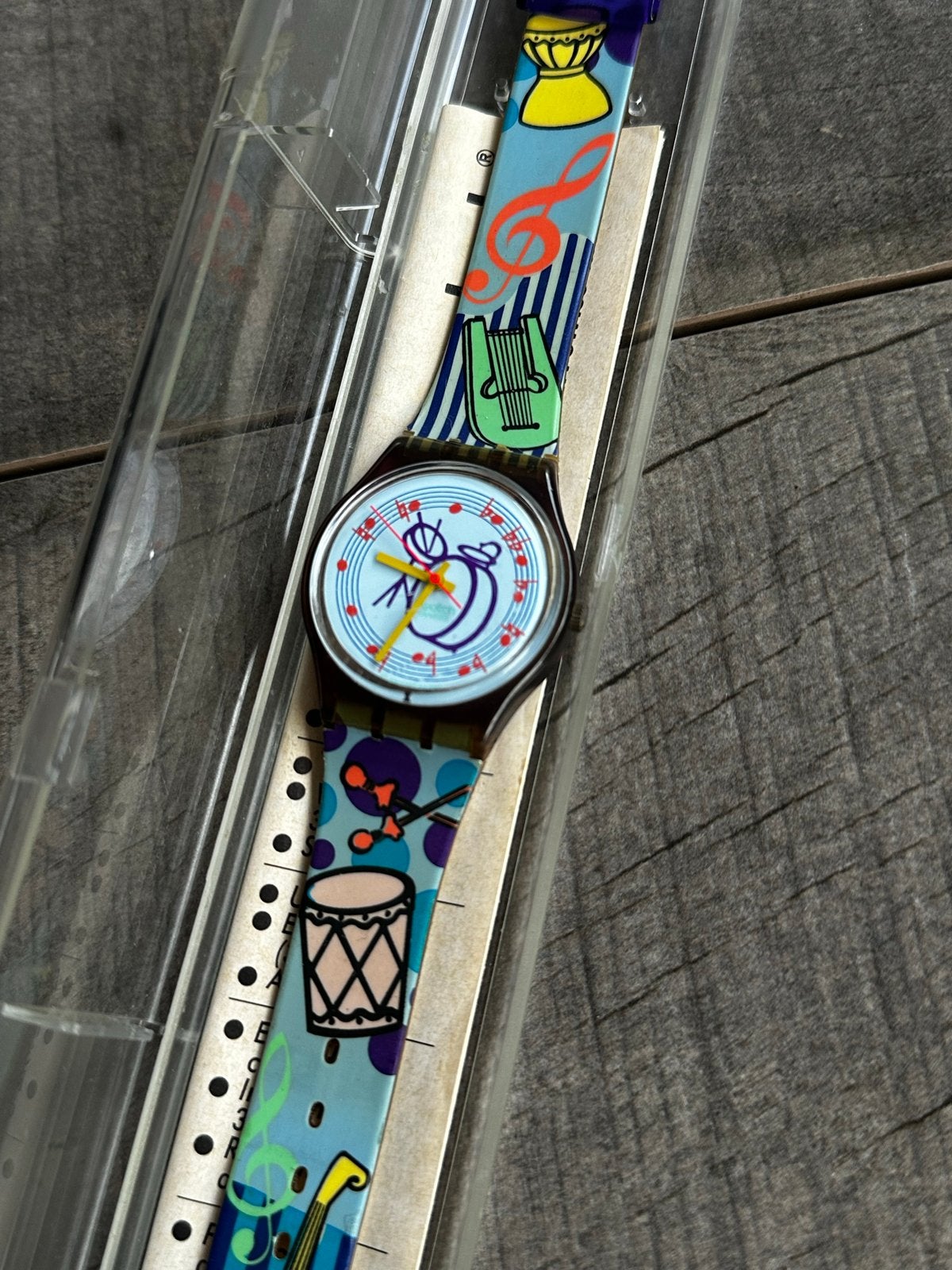 Vintage Swatch Polshorloge met Muziekthema - in Doos, Kunststof, Polshorloge, Swatch, Nieuw