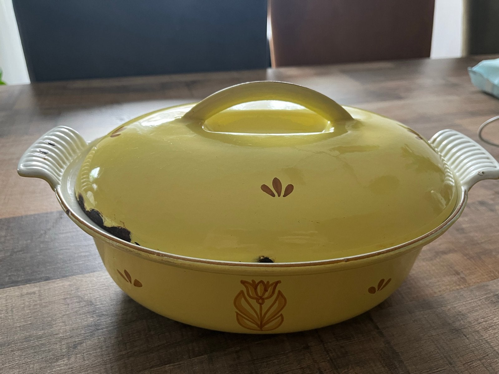 Vintage DRU Holland Gele Braadpan met Tulpdecoratie, Ophalen of Verzenden
