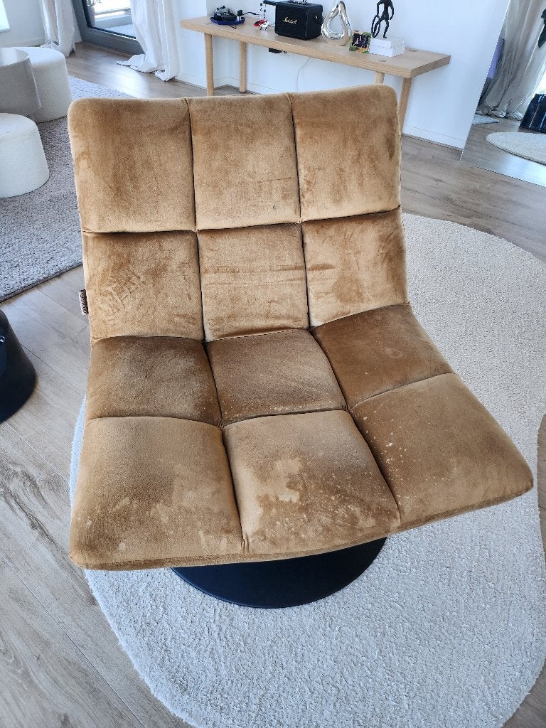 Dutchbone Bar Velvet fauteuil Goudbruin met vlek, zie foto’s, Huis en Inrichting, Fauteuils, Ophalen, Kunststof, Gebruikt, 75 tot 100 cm