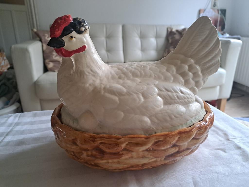 Antieke kip dekschaal schaal eieren brocante Staffordshire, Ophalen of Verzenden