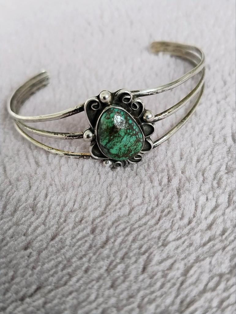 Native American zilveren/turquoise armband, Ophalen of Verzenden, Zilver, Zilver