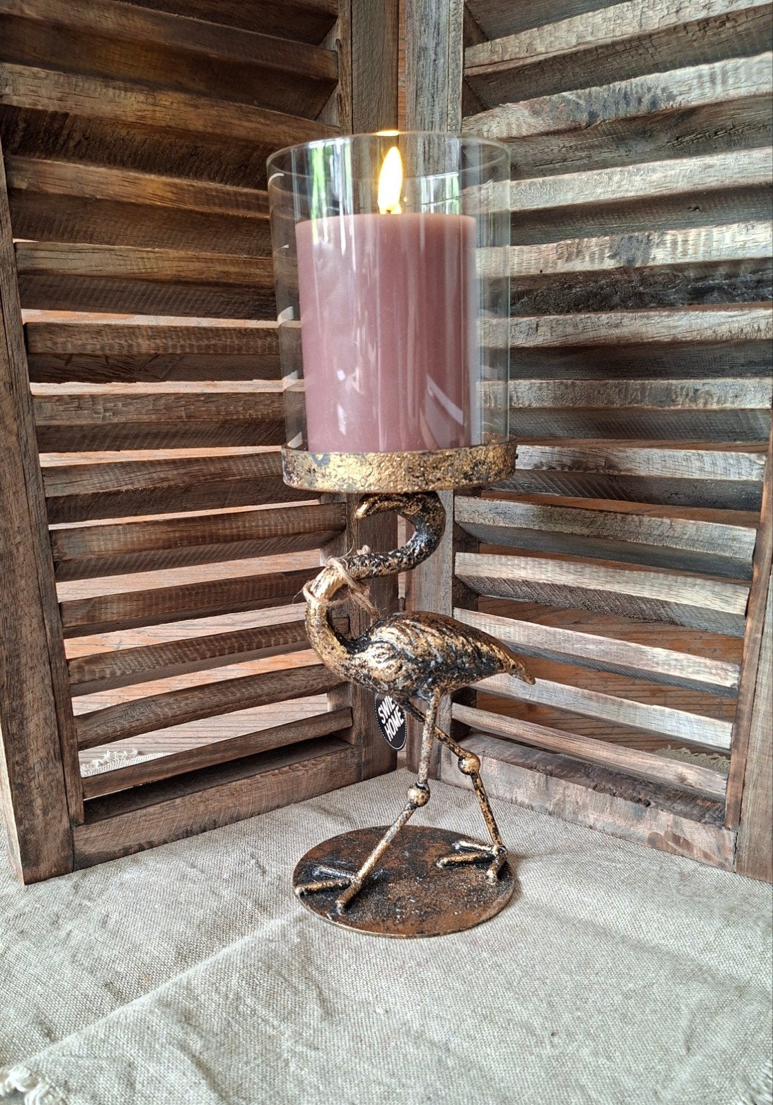 Vincy Flamingo windlicht, Nieuw, Ophalen of Verzenden, Glas, Kandelaar