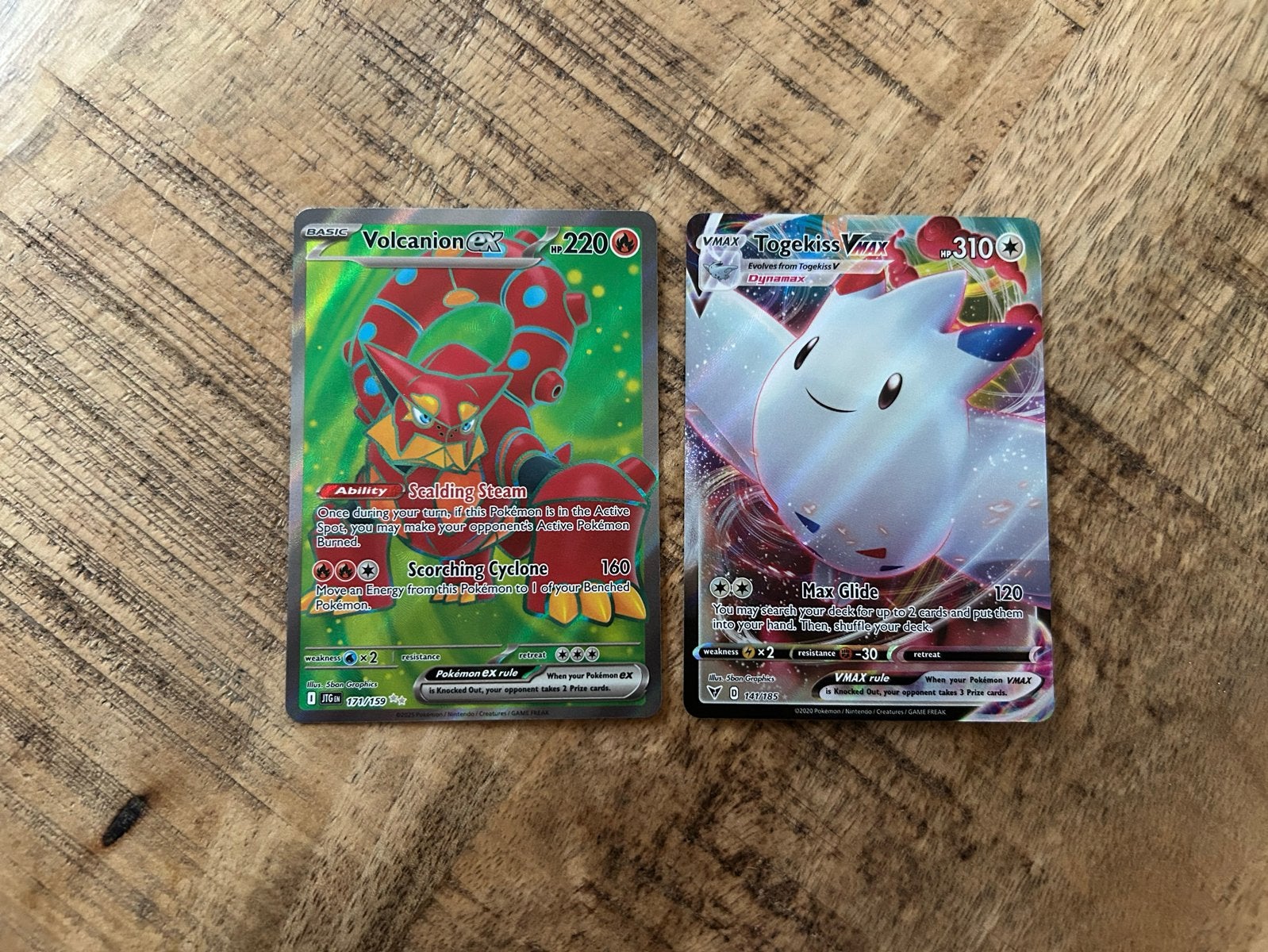 Pokémon:Volcanion ex, Togekiss VMAX, Ruffian Traine, Ophalen of Verzenden, Zo goed als nieuw, Meerdere kaarten, Foil