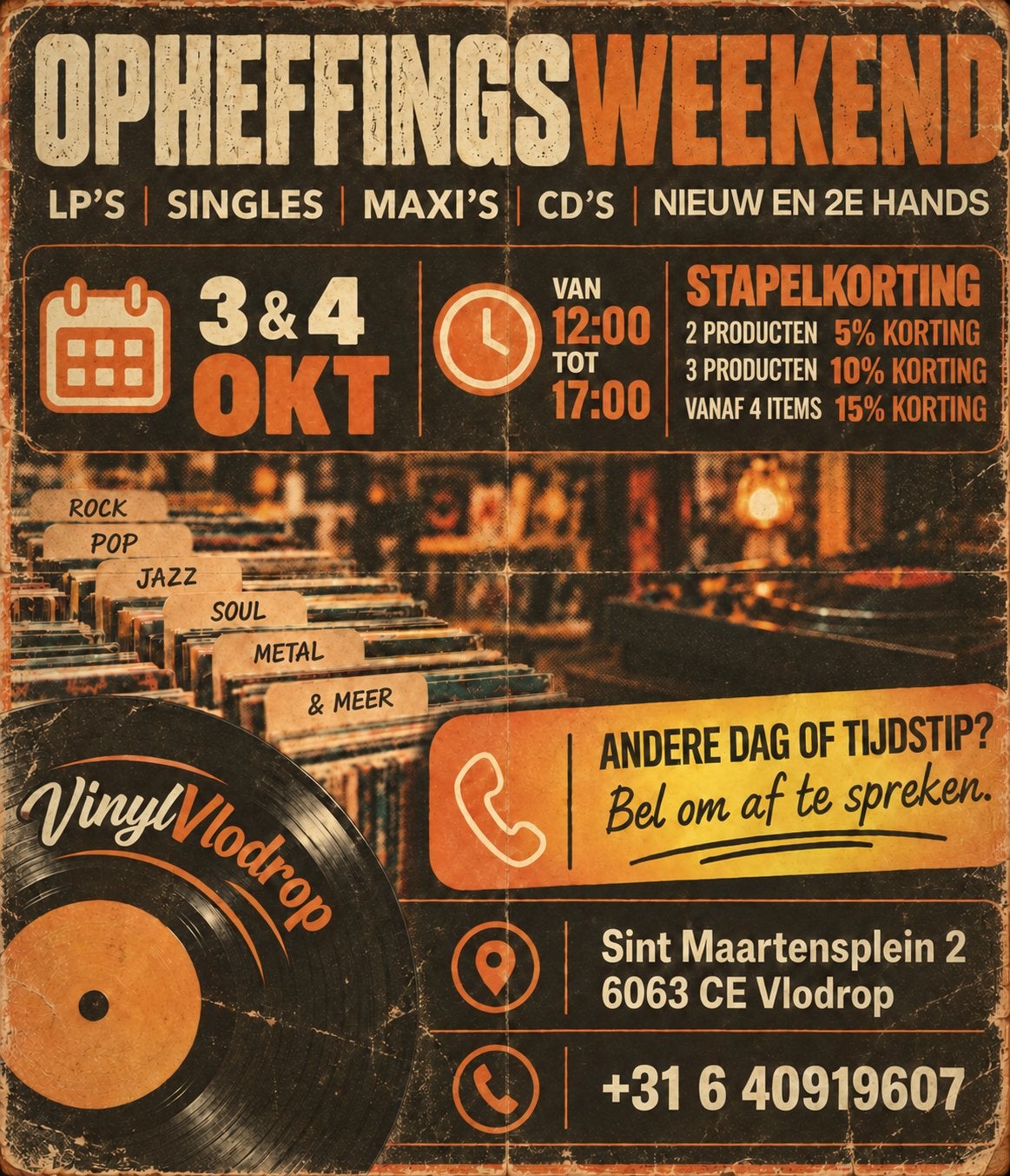 Opheffingsweekend Vinyl Vlodrop: LP's, Singles, CD's