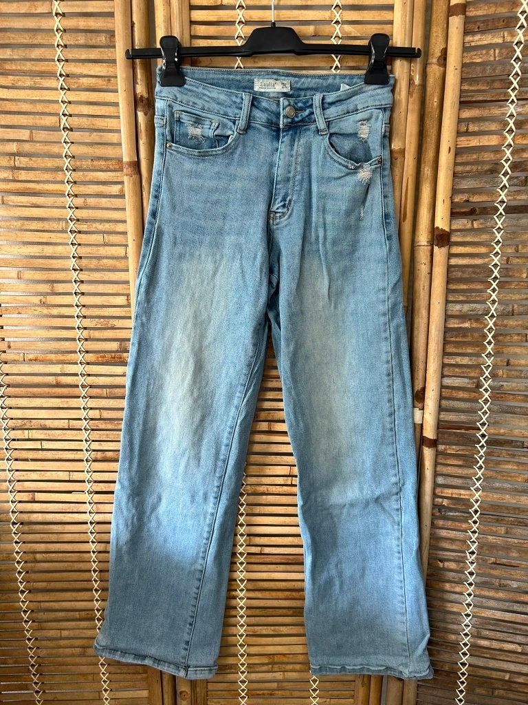 Laulia lichtblauwe straight leg jeans stretch dames S 36, Blauw, Ophalen of Verzenden, Zo goed als nieuw, W28 - W29 (confectie 36)