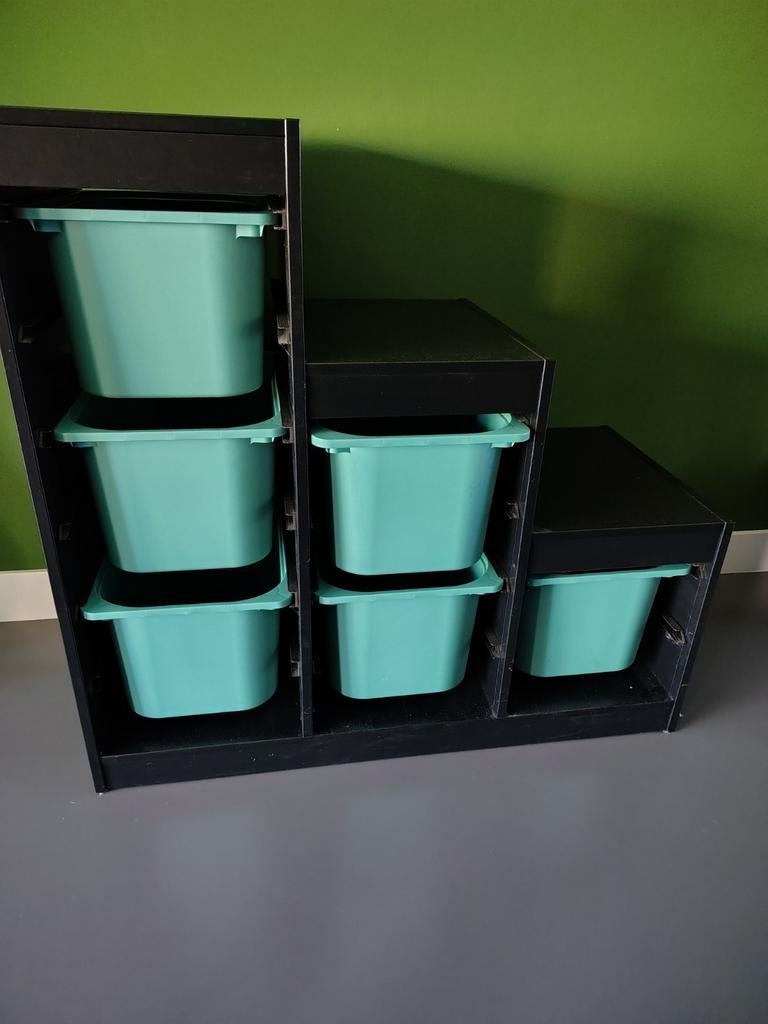 IKEA Trofast zwarte kast met blauwe bakken, Ophalen, Gebruikt