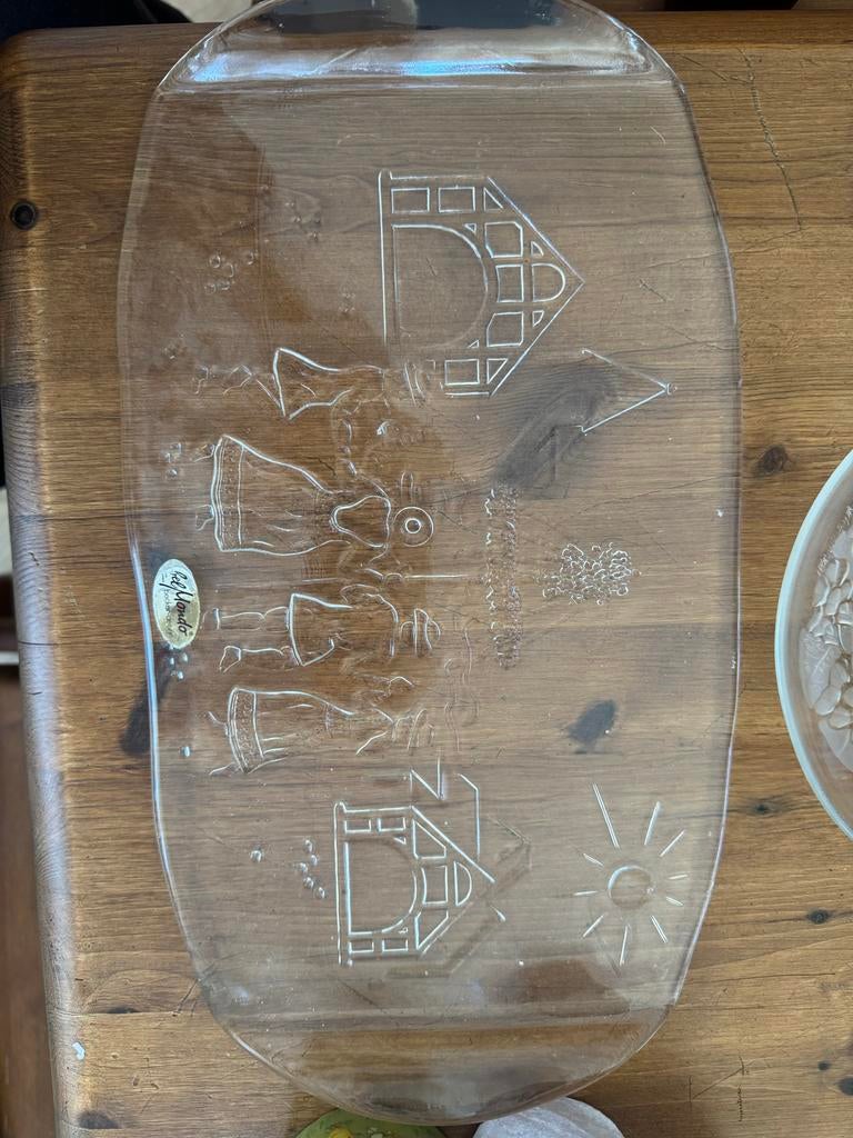 Drie glazen items/schalen met winter- en kerstmotieven, Ophalen of Verzenden