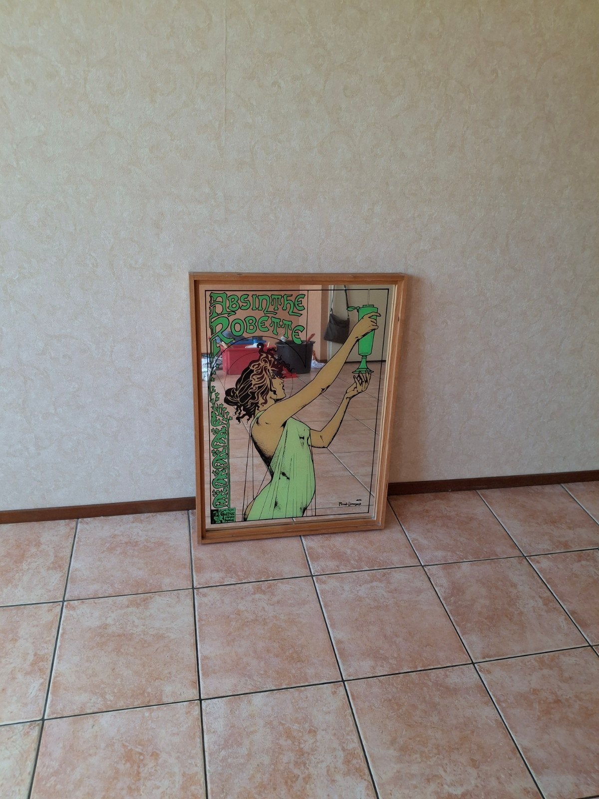 Vintage Absinthe Robette spiegel, 58x79 cm, Ophalen, Gebruikt, Minder dan 100 cm, Rechthoekig