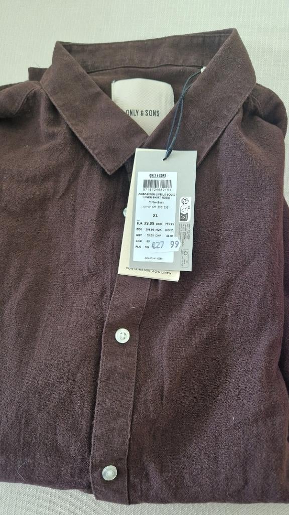 Linnen overhemd bruin en geel maat XL nieuw 2 stuks, Ophalen, Bruin, Nieuw, Halswijdte 43/44 (XL)