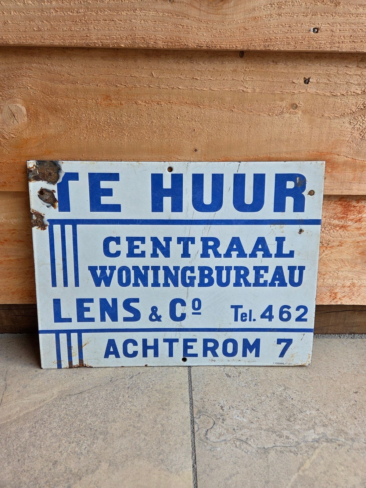Emaille Bord 'Te Huur' - Centraal Woningbureau, Ophalen of Verzenden, Gebruikt, Reclamebord