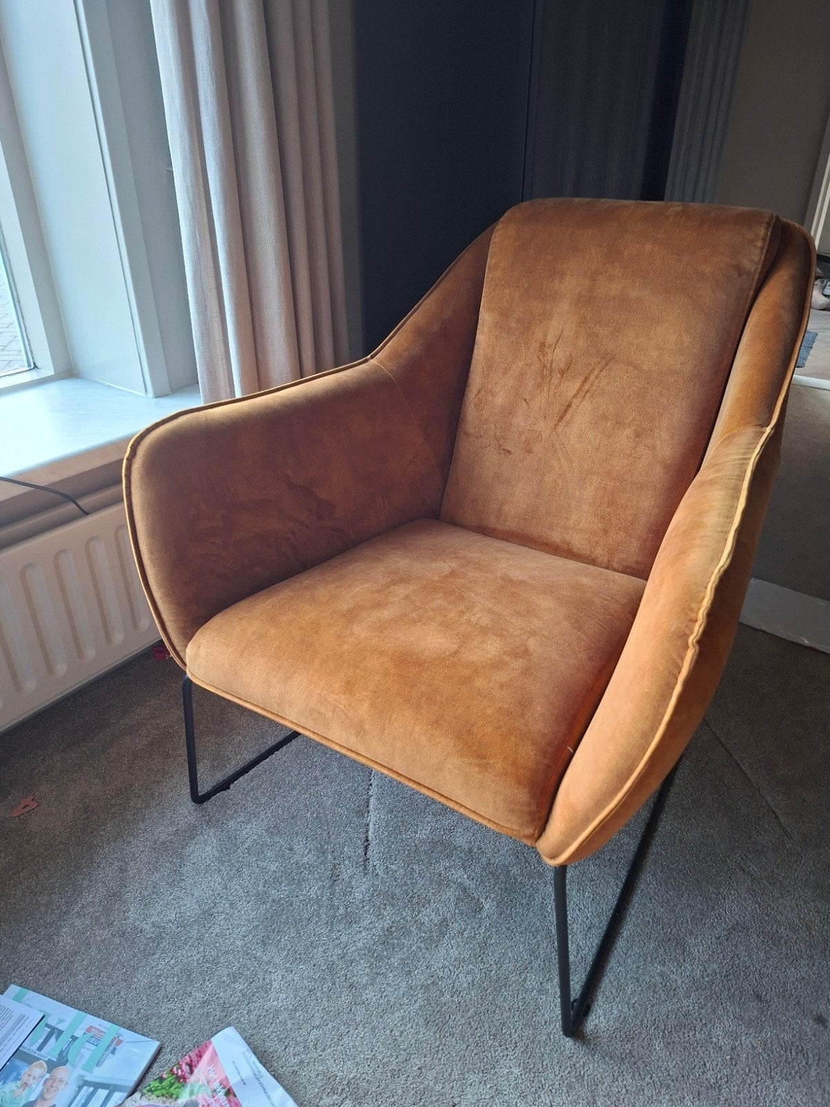 Okergele fauteuil, Ophalen of Verzenden, 75 tot 100 cm, 50 tot 75 cm