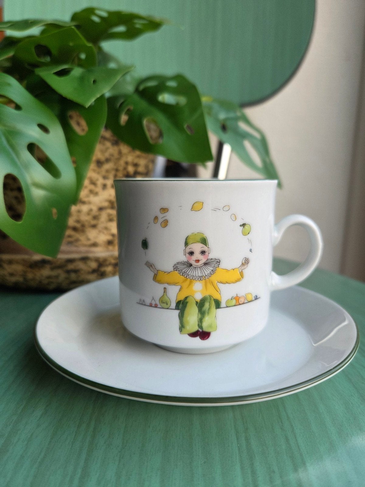 Vintage Eversberg West-Germany kop en schotel clown pierrot, Ophalen of Verzenden, Zo goed als nieuw, Overige stijlen, Kop(pen) en/of Schotel(s)