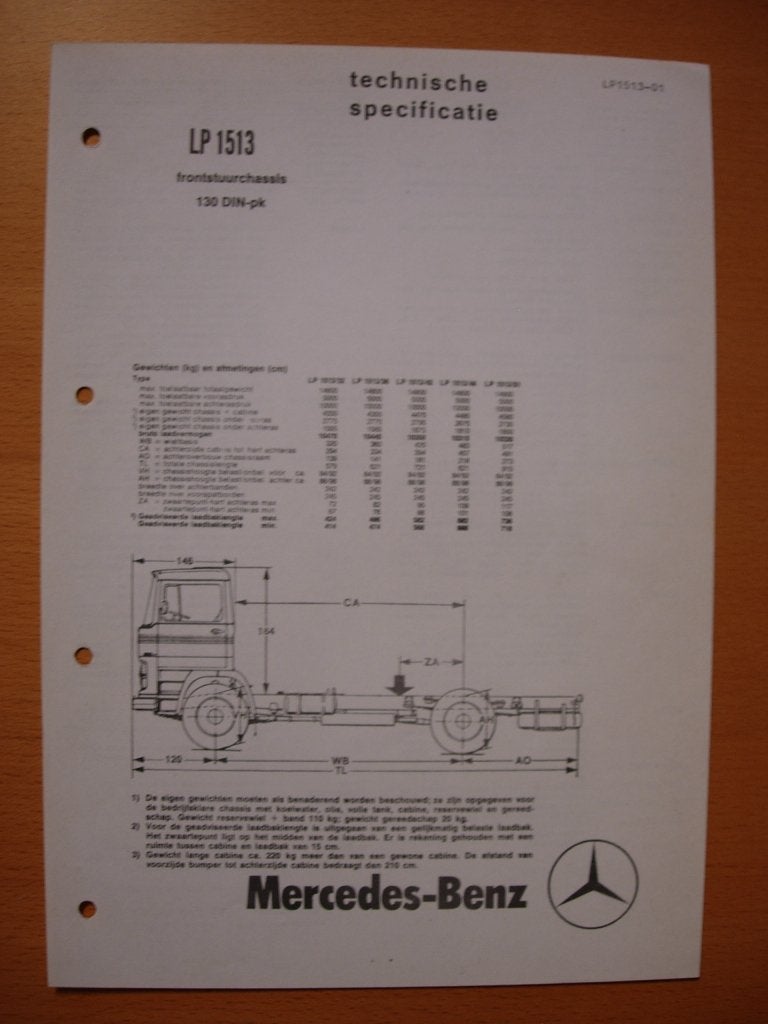 Mercedes 1513 LP 1976 Technische Specificatie folder LP1513, Zo goed als nieuw, Mercedes-Benz, Mercedes, Ophalen of Verzenden