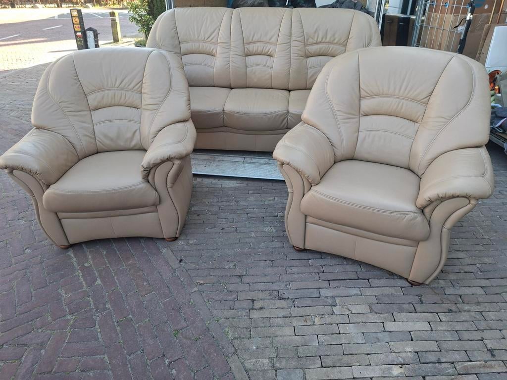 Bankstel 3/1/1 zits 18 april de opening van sb kringloop, Ophalen, Gebruikt, 75 tot 100 cm, Leer