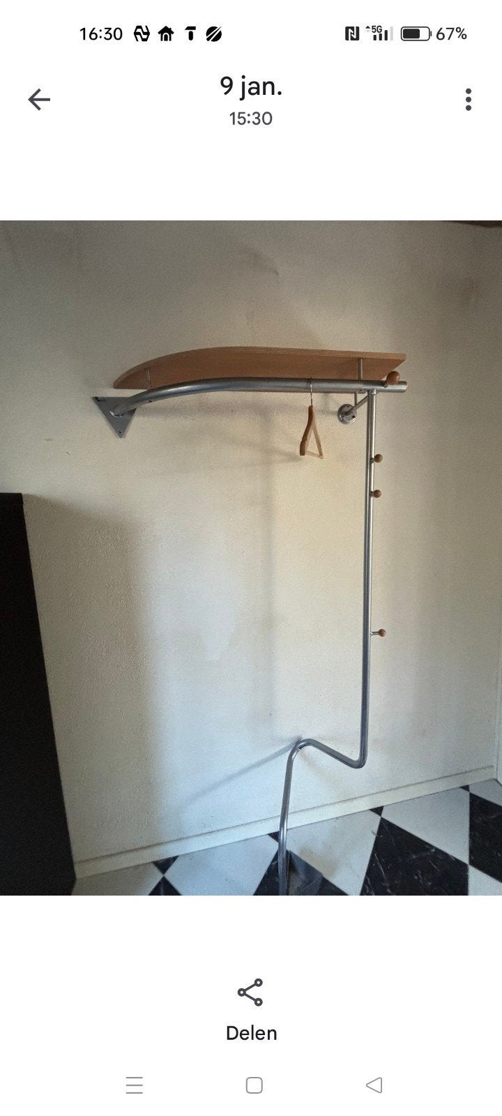 Vintage metalen kapstok met houten hoedenplank, Ophalen, Gebruikt, Metaal, Staande kapstok