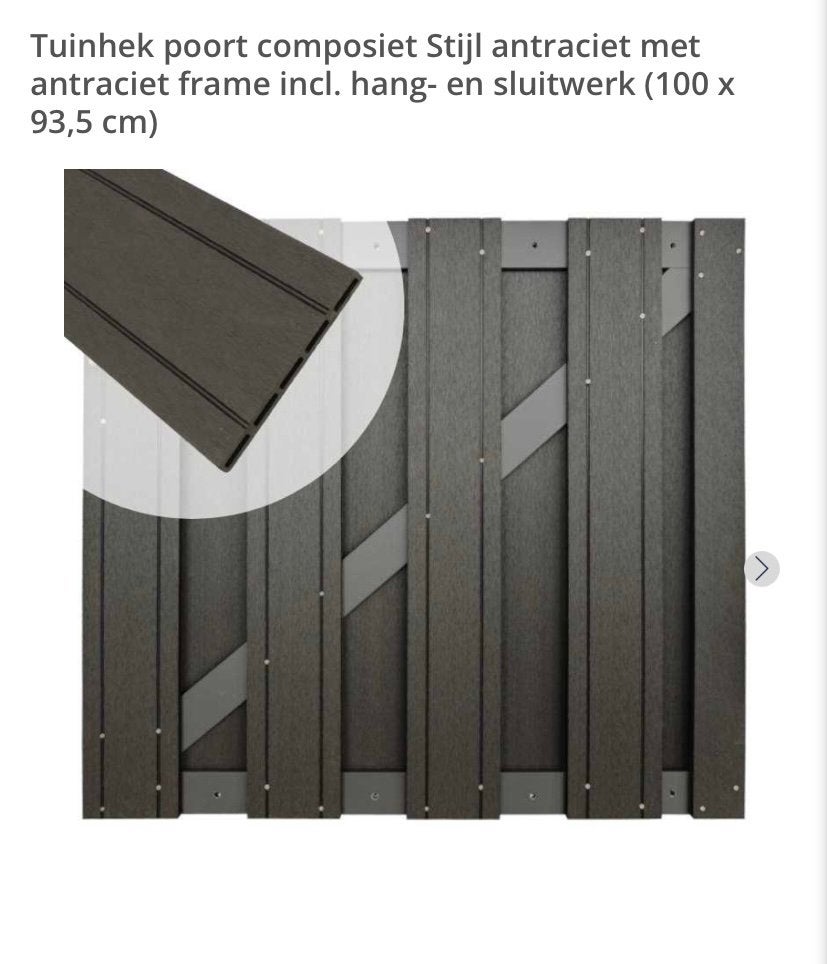 Composiet Tuinhek Poort Antraciet (100 x 93,5 cm), Ophalen, Draaipoort, Minder dan 100 cm, Composiet