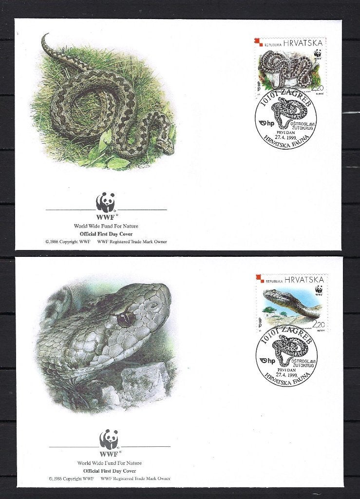 WWF Kroatië 4x FDC Mi. 500/503 (slangen), Ophalen of Verzenden, Dier of Natuur