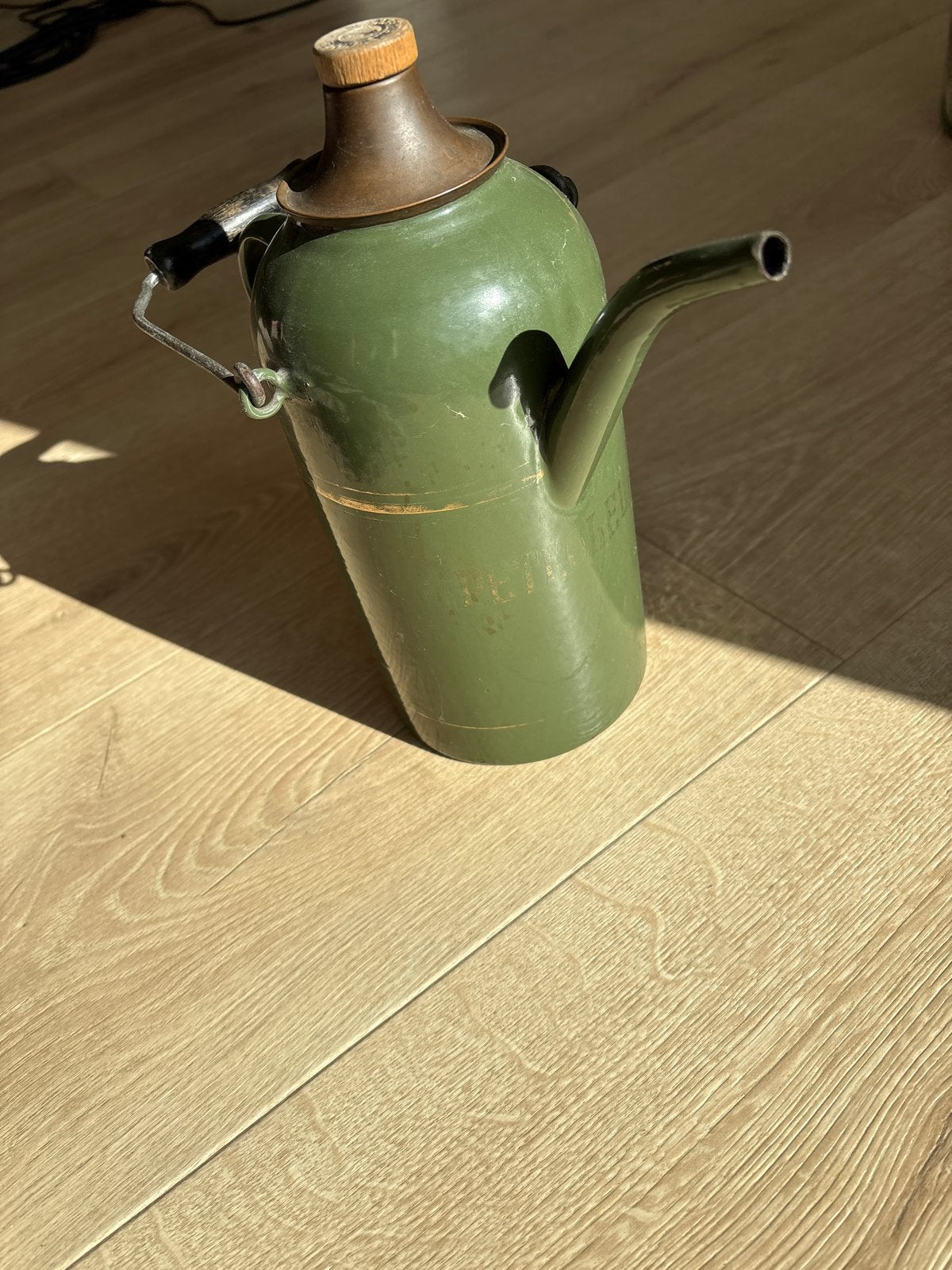 Vintage Groene Emaille petroleum kan, Antiek en Kunst, Ophalen of Verzenden