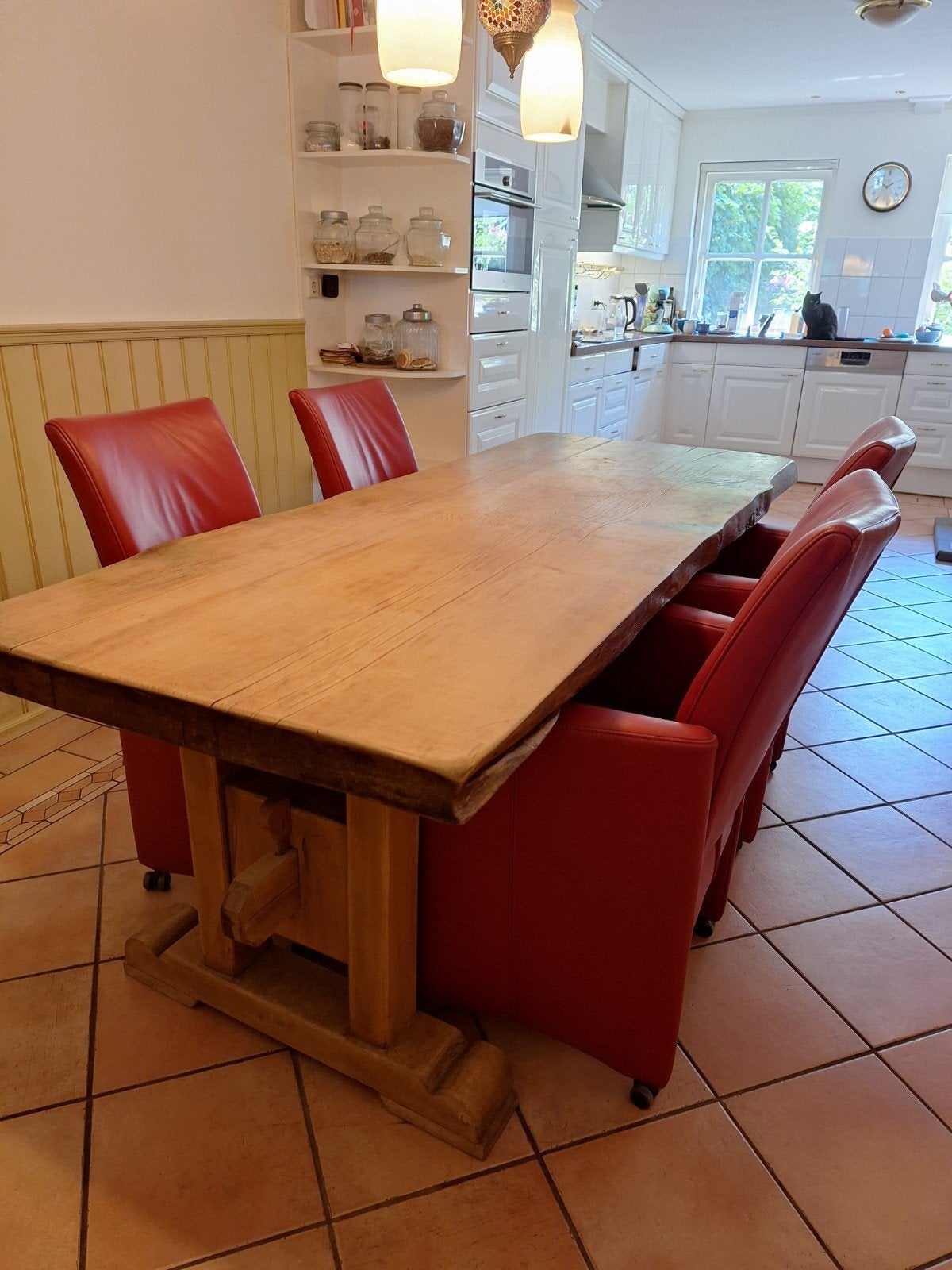 prachtige oud eiken boomstamtafel, Ophalen, Gebruikt