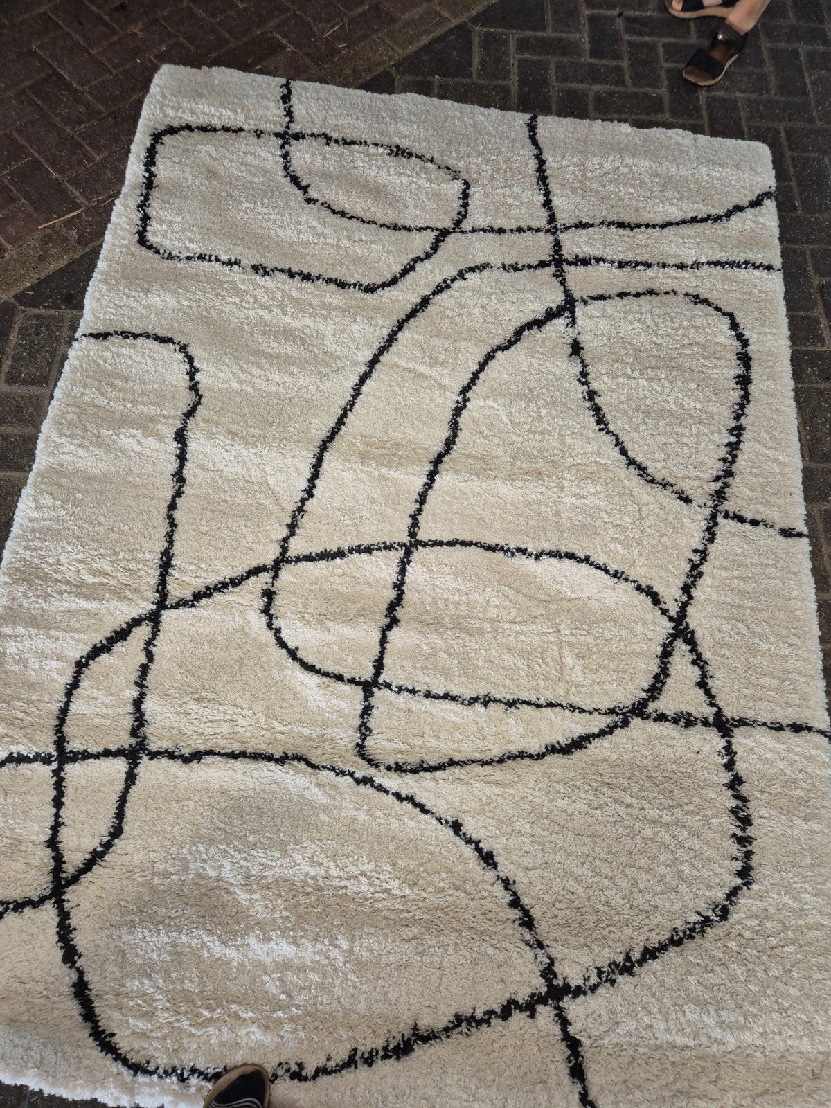 Modern Crème/Zwart Vloerkleed - 160x230 cm, 150 tot 200 cm, Crème, 200 cm of meer, Ophalen of Verzenden