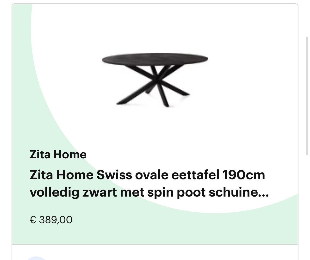 Gebruikte Zita Home Swiss ovale eettafel 190cm zwart, Ophalen, Gebruikt, 50 tot 100 cm, 150 tot 200 cm