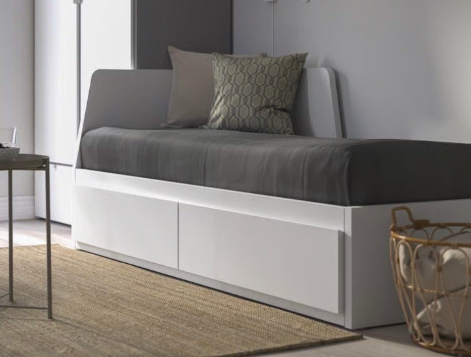 IKEA FLEKKE Bedbank met 2 lades, wit, 80x200 cm, Huis en Inrichting, Ophalen, Verstelbaar, Wit, Tweepersoons