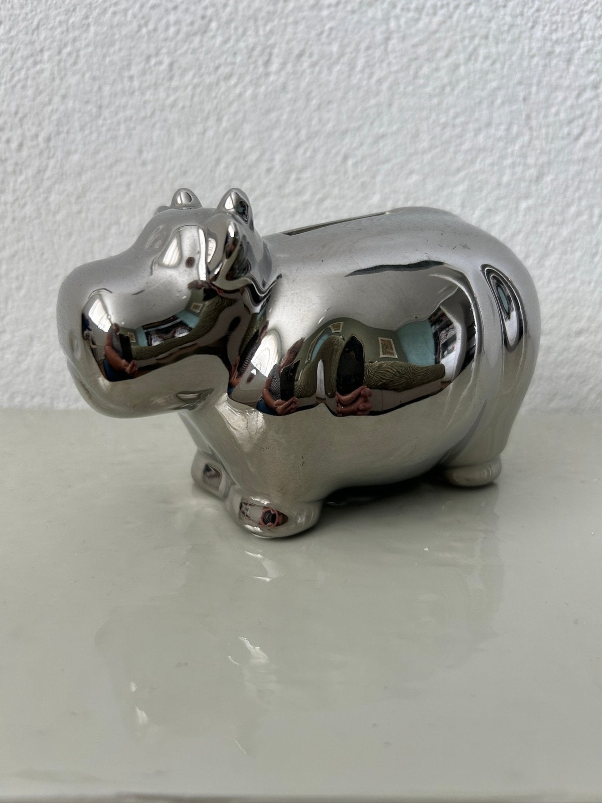 Zilverkleurige Spaarpot / Koetje in perfecte staat!, Ophalen of Verzenden, Zo goed als nieuw, Steen, Aardewerk of Keramiek, Dier