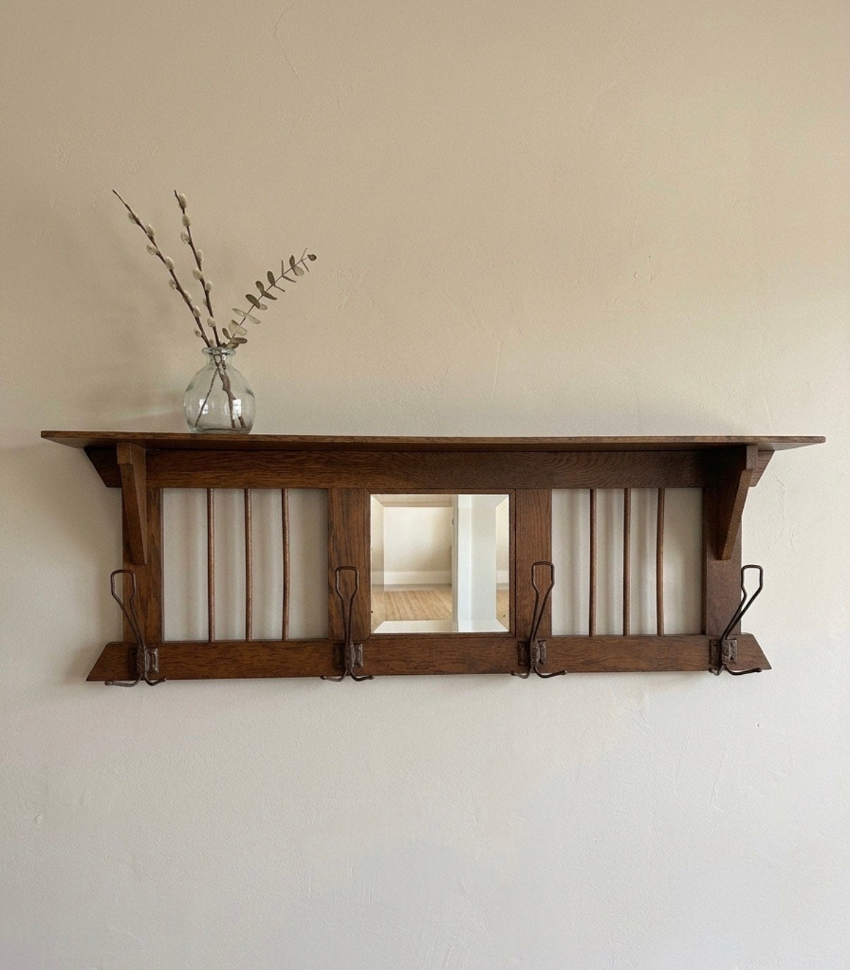 Vintage Eiken Kapstok Amsterdamse School, Huis en Inrichting, Woonaccessoires | Kapstokken, Gebruikt, Minder dan 100 cm, Hout